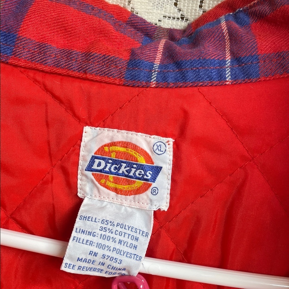 90’s Dickies Vibrant Red and Blue Plaid  Quilted Shirt with Pockets - Picture 3 of 8